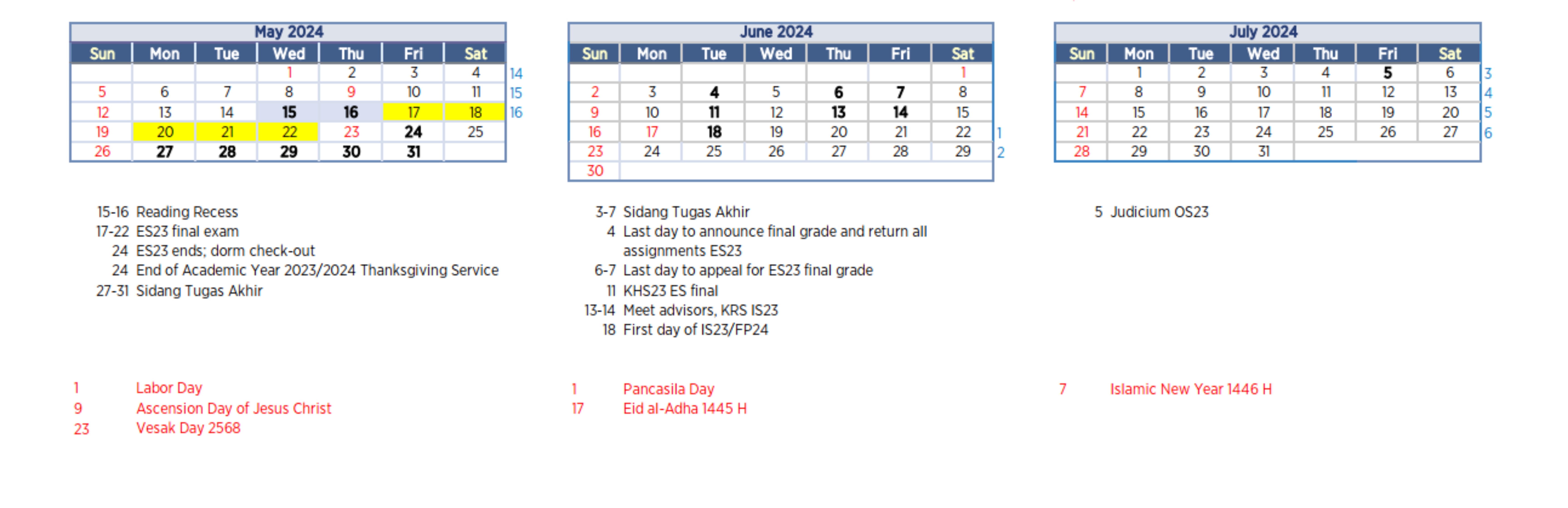 Academic Calendar Calvin Institute of Technology